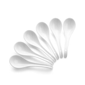 NEW White Soup Spoons 6 Pcs Ceramic Asian Large Ramen Pho Miso